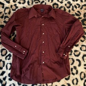 Men’s Button Down Long Sleeve Dress Shirt Maroon Size L Large
